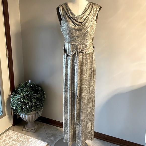 Connect women’s OVERSIZED METALLIC jumpsuit LIQUID stretch gold blk WIDE LEG Sm - Picture 4 of 16